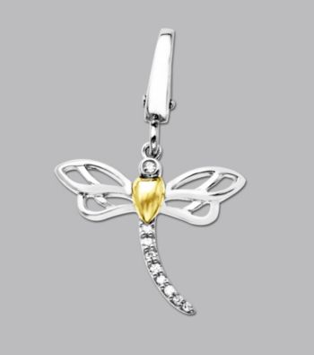 14k Yellow Gold Sterling Silver .06 ct. tw. Diamond Accent Dragonfly Charm