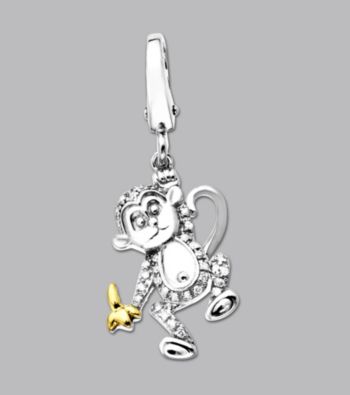 14k Yellow Gold Sterling Silver .09 ct. tw. Diamond Accent Monkey Charm