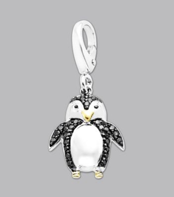 14k Yellow Gold Sterling Silver .17 ct. tw. Diamond Accent Penguin Charm