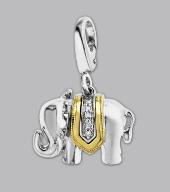 14k Yellow Gold Sterling Silver .24 ct. tw. Diamond Accent Elephant Charm