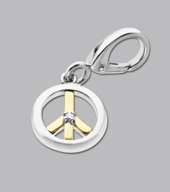 14k Yellow Gold Sterling Silver .01 ct. tw. Diamond Accent Peace Sign Charm