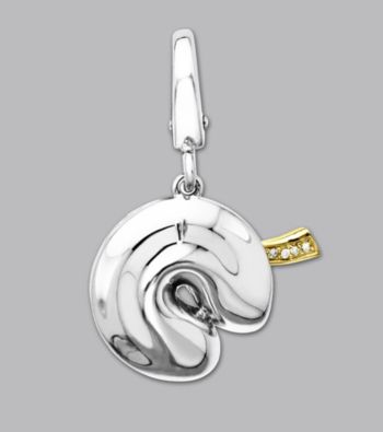 14k Yellow Gold Sterling Silver .01 ct. tw. Diamond Accent Fortune Cookie Charm