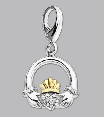 14k Yellow Gold Sterling Silver .01 ct. tw. Diamond Accent Claddaugh Charm