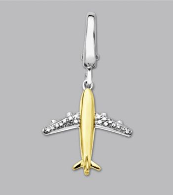 14k Yellow Gold Sterling Silver .05 ct. tw. Diamond Accent Airplane Charm