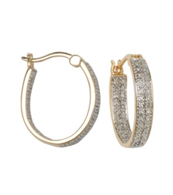 18K Gold-Over-Brass Double Diamond Accent Hoop Earrings