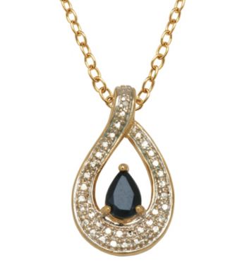 18K Gold-Over-Brass Diamond Accent Pendant - Genuine Sapphire