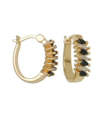 18K Gold-Over-Brass Diamond Accent Hoop Earrings - Sapphire
