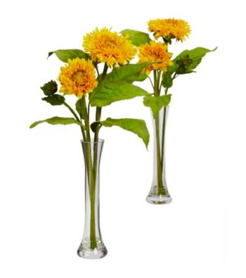 Nearly Natural® Golden Sunflower with Bud Vase (Set of 2)