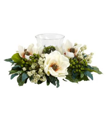 Nearly Natural® Magnolia Candelabrum Silk Flower Arrangement