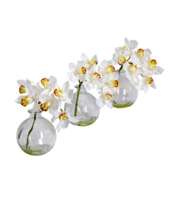 Nearly Natural® Cymbidium with Vase Silk Flower Arrangement (Set of 3)