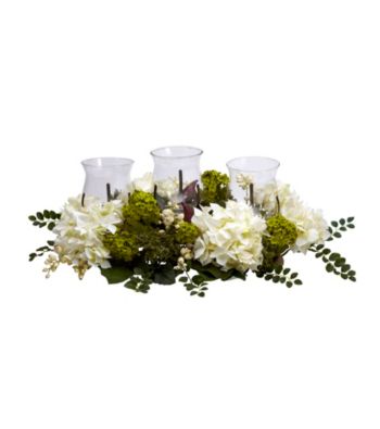 Nearly Natural® Snowball Hydrangea Triple Candelabrum