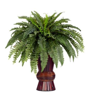Nearly Natural® Boston Fern with Bamboo Vase