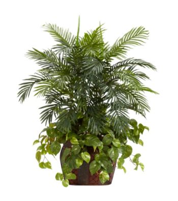 Nearly Natural® Double Areca with Vase & Pothos Silk Plant