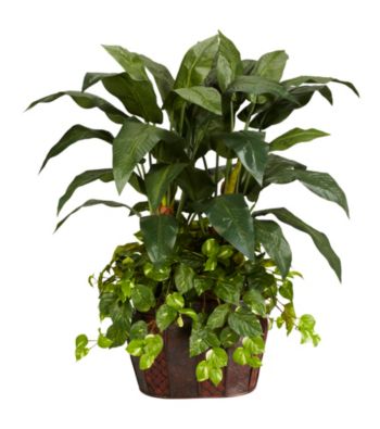Nearly Natural® 4' Double Bird of Paradise with Vase & Pothos Silk Plant