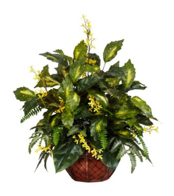 Nearly Natural® Forsythia & Mixed Greens Silk Plant