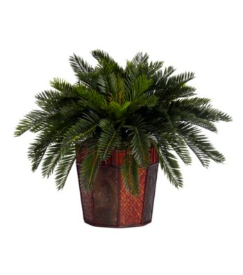 Nearly Natural® Cycas with Octagon Vase Silk Plant