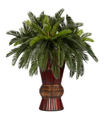 Nearly Natural® Cycas with Bamboo Vase Silk Plant