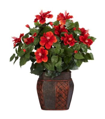 Nearly Natural® Hibiscus with Vase Silk Plant