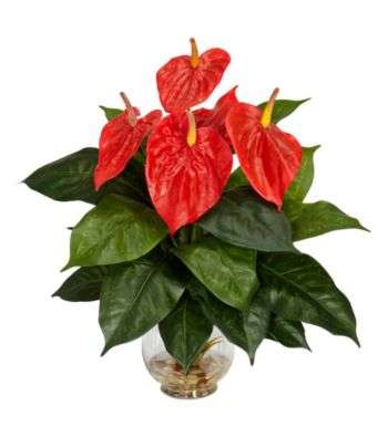 Nearly Natural® Anthurium with Fluted Glass Bowl Silk Flower Arrangement