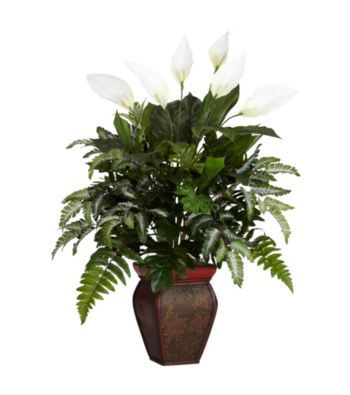 Nearly Natural® Mixed Greens with Spathyfillum & Decorative Vase Silk Plant