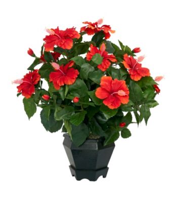 Nearly Natural® Hibiscus with Black Hexagon Vase Silk Plant