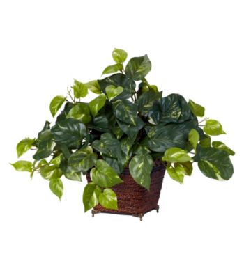 Nearly Natural® Pothos with Coiled Rope Planter Silk Plant
