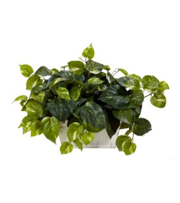 Nearly Natural® Pothos with White Wash Planter Silk Plant