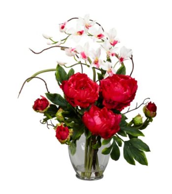 Nearly Natural® Peony & Orchid Silk Flower Arrangement