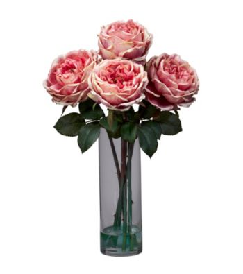Nearly Natural® Fancy Rose with Cylinder Vase Silk Flower Arrangement