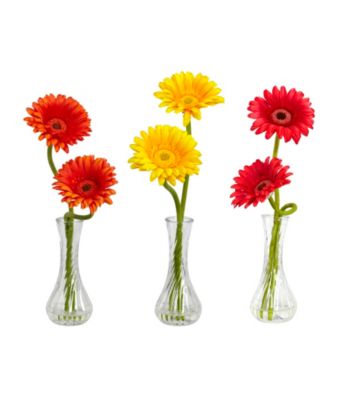 Nearly Natural® Gerber Daisy with Bud Vase (Set of 3)