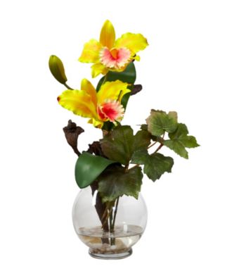 Nearly Natural® Mini Cattleya with Fluted Vase Silk Flower Arrangement