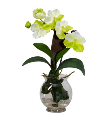 Nearly Natural® Mini Vanda with Fluted Vase Silk Flower Arrangement