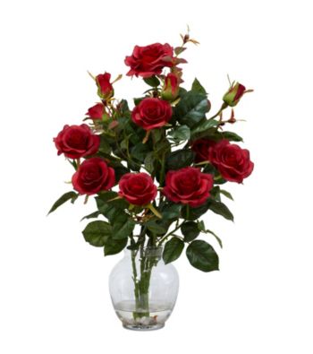Nearly Natural® Rose Bush with Vase Silk Flower Arrangement