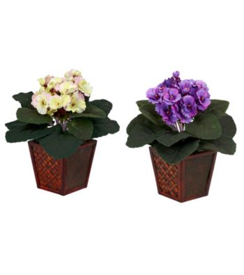 Nearly Natural® African Violet with Vase Silk Plant (Set of 2)