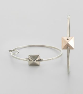Vince Camuto™ Light Rhodium Hoop Earrings with Center Pyramid Stud Detail