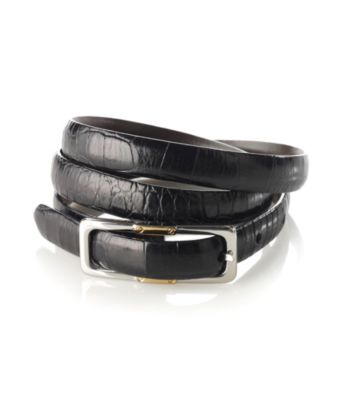 Lauren Ralph Lauren Black/Brown Croc Belt with Two Tone Buckle