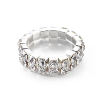 BT-Jeweled Two Row White Crystal Stretch Ring