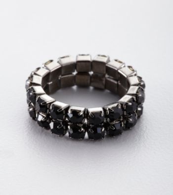 BT-Jeweled Two Row Crystal Stretch Ring - Black