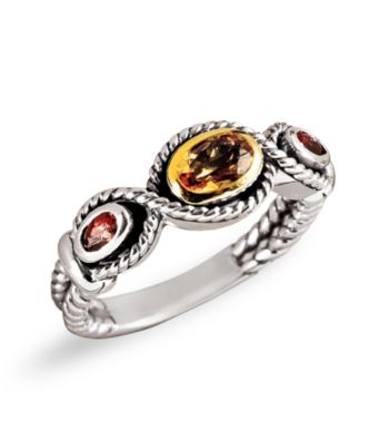 14K Gold Sterling Silver Artisan Ring - CitrineGarnet