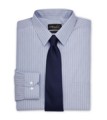 Gold Series® Men's Big & Tall Blue Aqua Wrinkle-Free Cool & Dry Stripe Dress Shirt