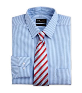 Gold Series® Men's Big & Tall White/Blue Wrinkle-Free Cool & Dry Stripe Dress Shirt