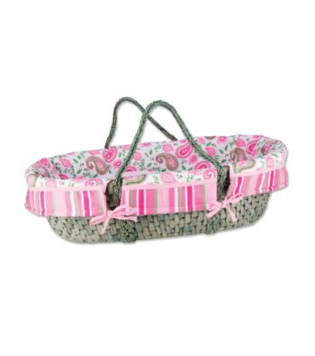 Trend Lab Moses Basket Set with Paisley Park Print Bumper and Pink Mattress Cover
