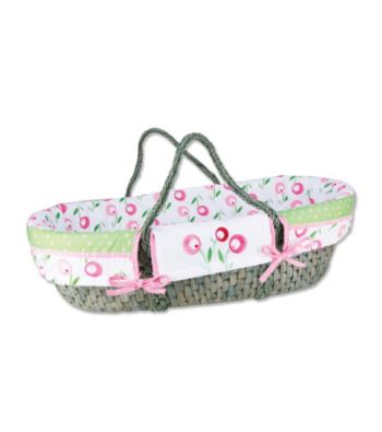 Trend Lab Moses Basket Set with Tulip Print Bumper and Pink Mattress Cover