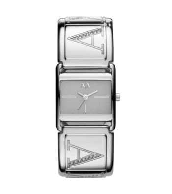 A|X Armani Exchange Ladies' Silvertone Bangle Watch with Glitz
