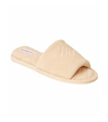 Dearfoams Embroidered Terry Open Toe Scuff Slippers