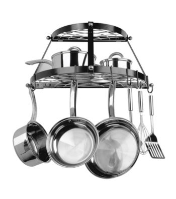 Range Kleen Black Wall-Mounted Double-Shelf Pot Rack