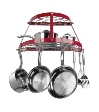 Range Kleen Red Wall-Mounted Double-Shelf Pot Rack