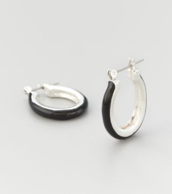 Studio Works® Black with Silvertone Inlay Hoop Earrings