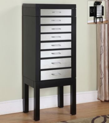 Powell® Black Jewelry Armoire with Mirrored Drawer Fronts