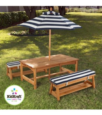 KidKraft Outdoor Table and Bench Set with Cushions & Umbrella